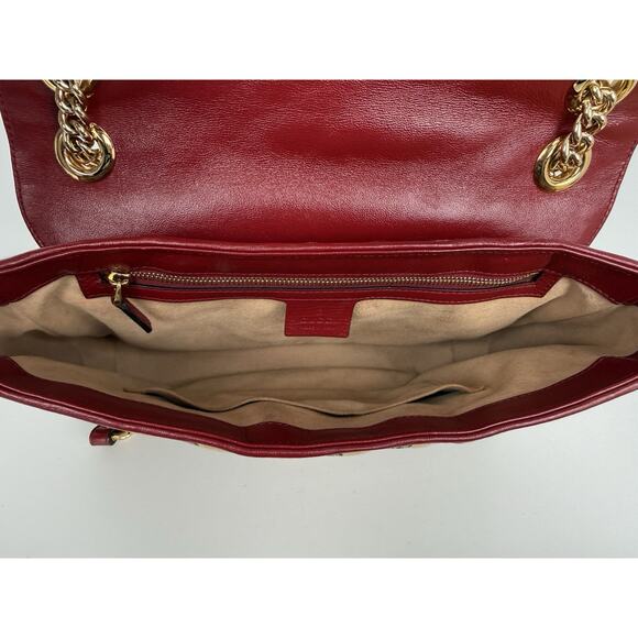Gucci GG Marmont Monogram Matelassé Diagonal Shoulder Bag Beige and Red - Picture 16 of 16